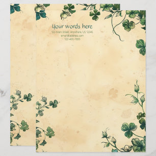 Create Your Own Vintage Clover Shamrocks Letterhead