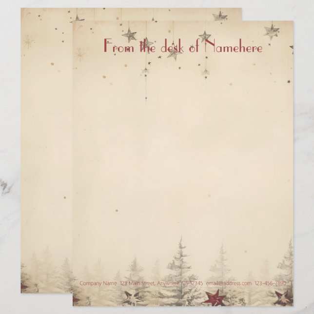 Create Your Own Vintage Grey Red Yule Stationery (Front/Back)