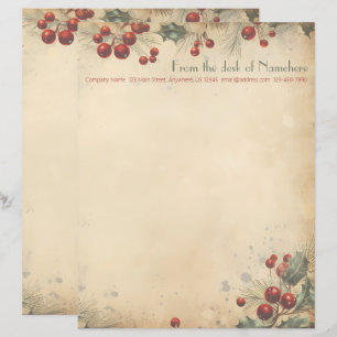 Create Your Own Vintage Holly Berries Letterhead