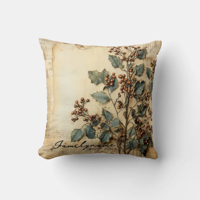 Create Your Own Vintage Holly Throw Pillow (Front)