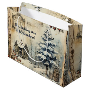 Create Your Own Vintage Log Cabin Scene Large Gift Bag