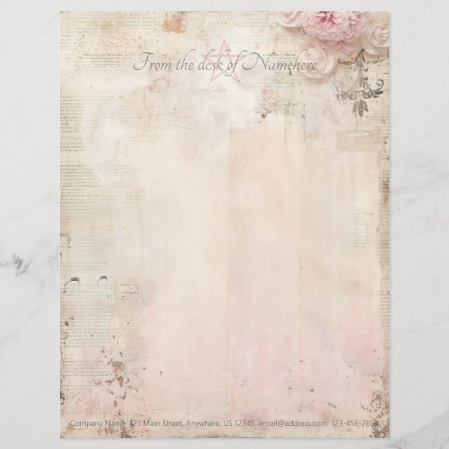 Create Your Own Vintage Pink Carnations Ephemera Letterhead (Front)
