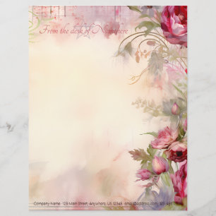 Create Your Own Vintage Pink Ranonculus Flowers Letterhead