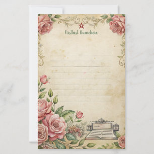 Create Your Own Vintage Pink Roses Typewriter Note Stationery