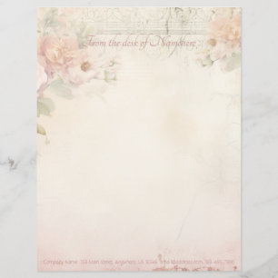 Create Your Own Vintage Shabby Chic Pink Roses Letterhead