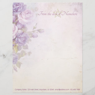 Create Your Own Vintage Shabby Chic Purple Roses Letterhead
