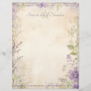 Create Your Own Vintage Shabby Chic Violets Purple Letterhead