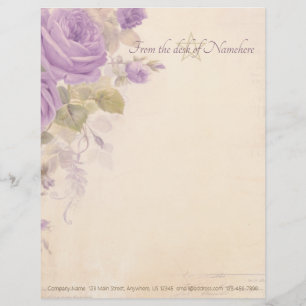 Create Your Own Vintage Shabby Purple Roses Floral Letterhead