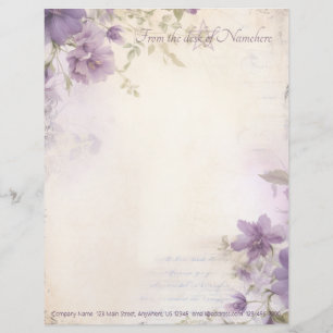 Create Your Own Vintage Shabby Purple Wildflowers Letterhead