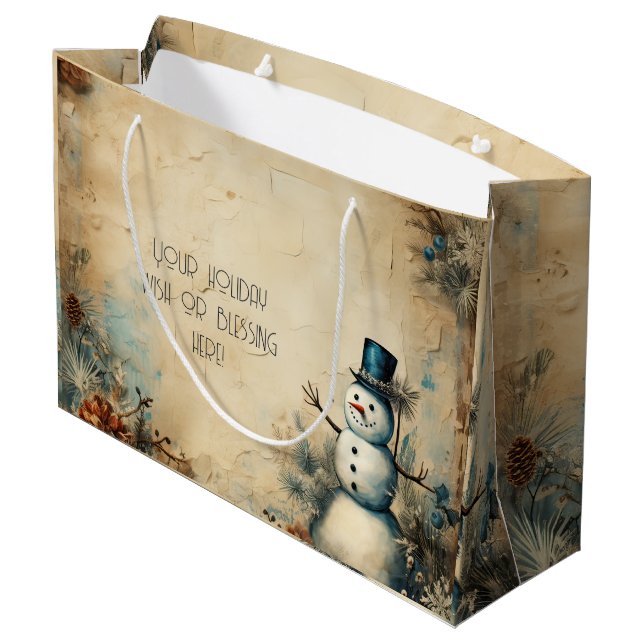 Create Your Own Vintage Snowman Large Gift Bag (Back Angled)