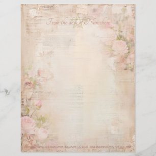 Create Your Own Vintage Soft Pink Roses Ephemera Letterhead