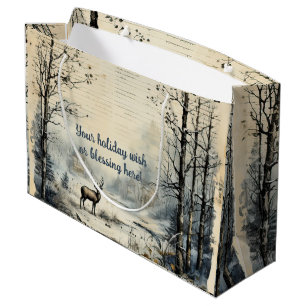 Create Your Own Vintage Winter Reindeer Large Gift Bag