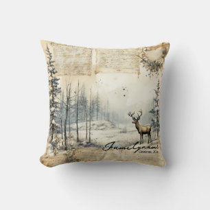 Create Your Own Vintage Winter Stag Landscape Throw Pillow