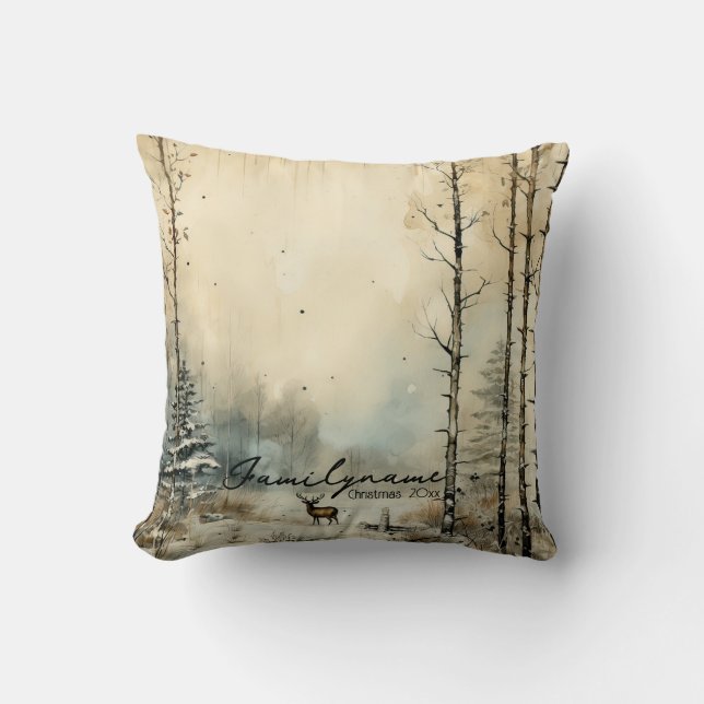 Create Your Own Vintage Winter Stag Throw Pillow (Front)