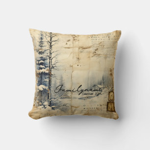 Create Your Own Vintage Winter Time Postcard Throw Pillow