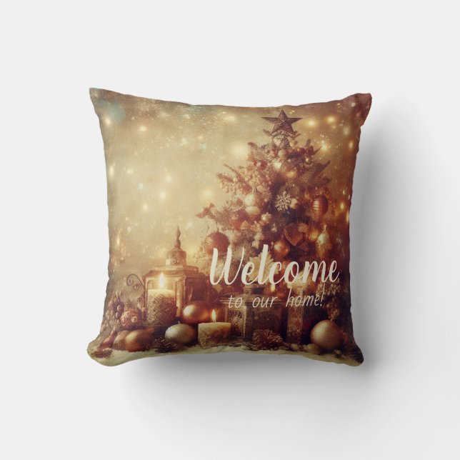 Create Your Own Warm Christmas Candles Throw Pillow (Front)