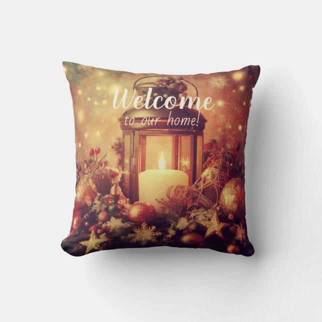Create Your Own Warm Christmas Lantern Throw Pillow (Front)