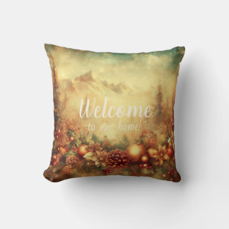 Create Your Own Warm Christmas Mountain Wreath Throw Pillow