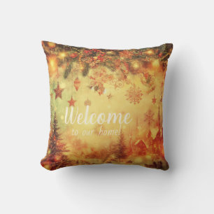 Create Your Own Warm Christmas Village Throw Pillow