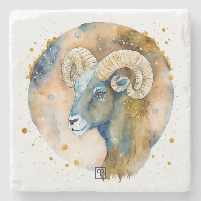 Create Your Own Watercolor Aries Stone Coaster (Front)