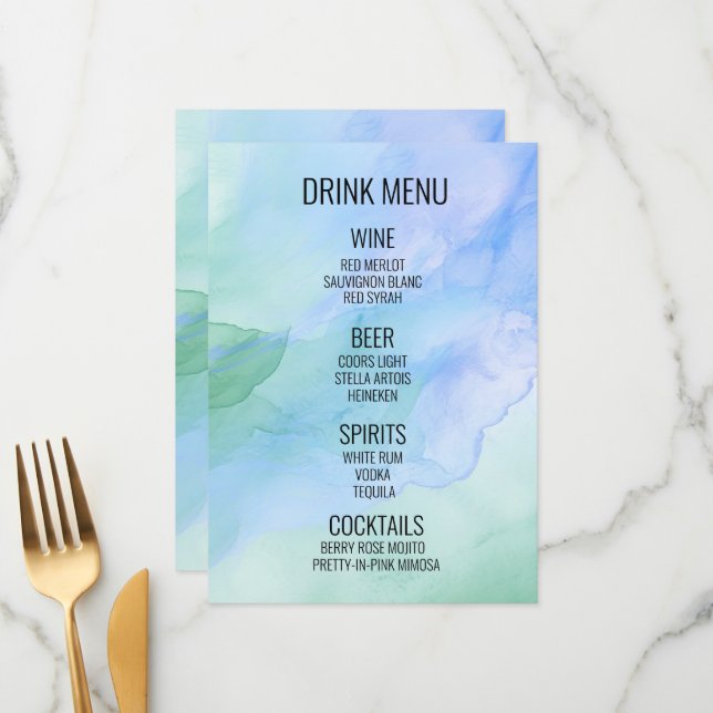Create Your Own - Watercolor Background Drink Menu (Front/Back In Situ)