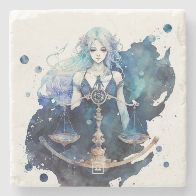 Create Your Own Watercolor Libra Stone Coaster (Front)