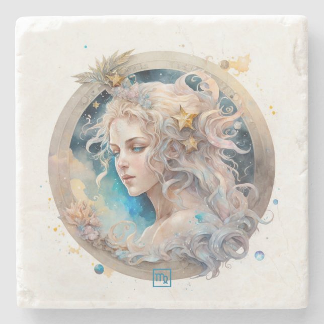 Create Your Own Watercolor Virgo Stone Coaster (Front)