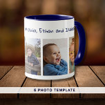 Create Your Own We Love You Pop 5 Photo Blue Mug<br><div class="desc">Cute father's day mug personalized with 5 photos , love you Pop typography and grandkids names.</div>