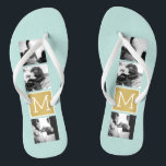 Create Your Own Wedding Photo Collage Monogram Flip Flops<br><div class="desc">2015 colours of mint and gold foil print background - Use 3 square photos to create a unique and personal anniversary gift. Add the bride and groom's initials. If you need to adjust the pictures or monograms,  click on the customize tool to make changes.</div>