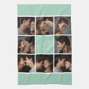 Create Your Own Wedding Photo Collage Monogram Kitchen Towel