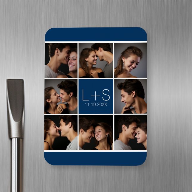 Create Your Own Wedding Photo Collage Monogram Magnet (Personalized fridge magnet with photos and text)