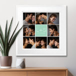 Create Your Own Wedding Photo Collage Monogram Poster<br><div class="desc">Pastel mint green background - Use 8 square photos to create a unique and personal anniversary gift. Add the bride and groom's initials and date. If you need to adjust the pictures or monograms,  click on the customize tool to make changes.</div>
