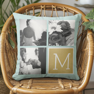 Create Your Own Wedding Photo Collage Monogram Throw Pillow