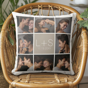 Create Your Own Wedding Photo Collage Monogram Throw Pillow