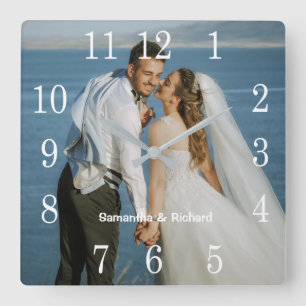 Create Your Own Wedding Photo Personalized Name Square Wall Clock