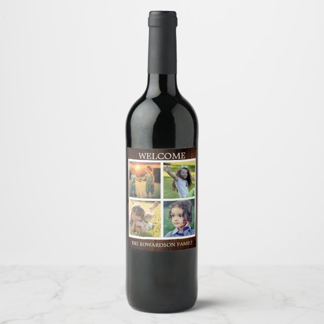 Create your own Welcome family photo collage Wine Label (Front)
