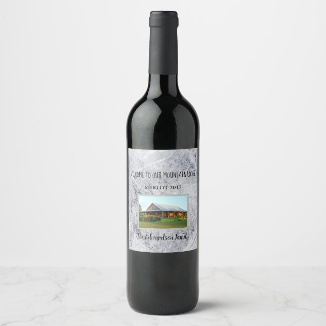 Create your own welcome to mountain lodge family wine label (Front)