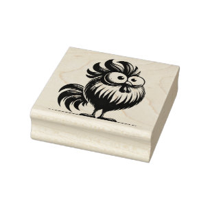 Create Your Own Whimsical Big Eyed Fluffy Rooster Rubber Stamp