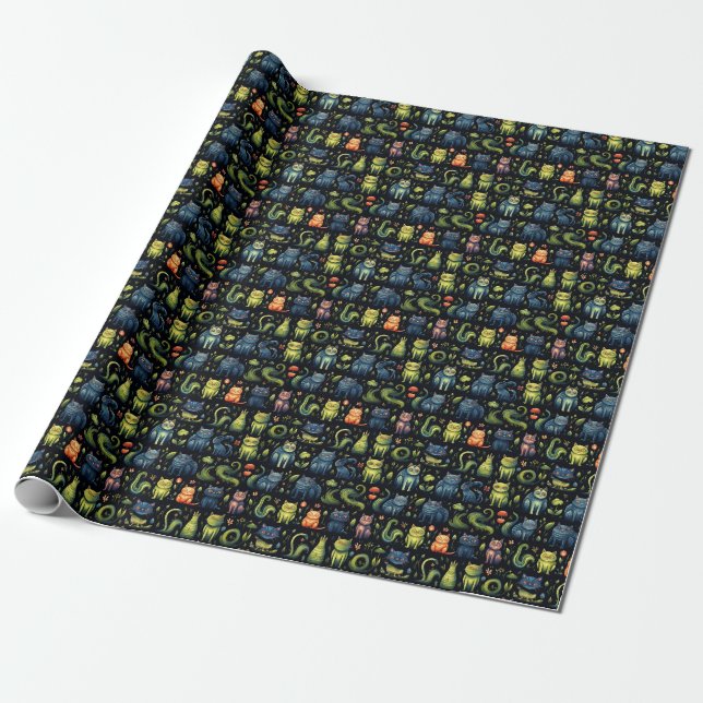 Create Your Own Whimsical Fantasy Cats Meadow Wrapping Paper (Unrolled)