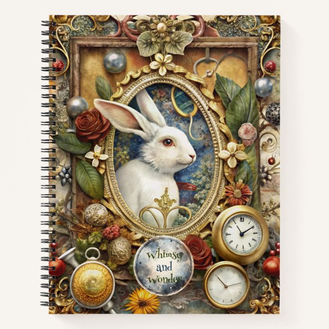 Create Your Own Whimsical White Rabbit Notebook (Front)