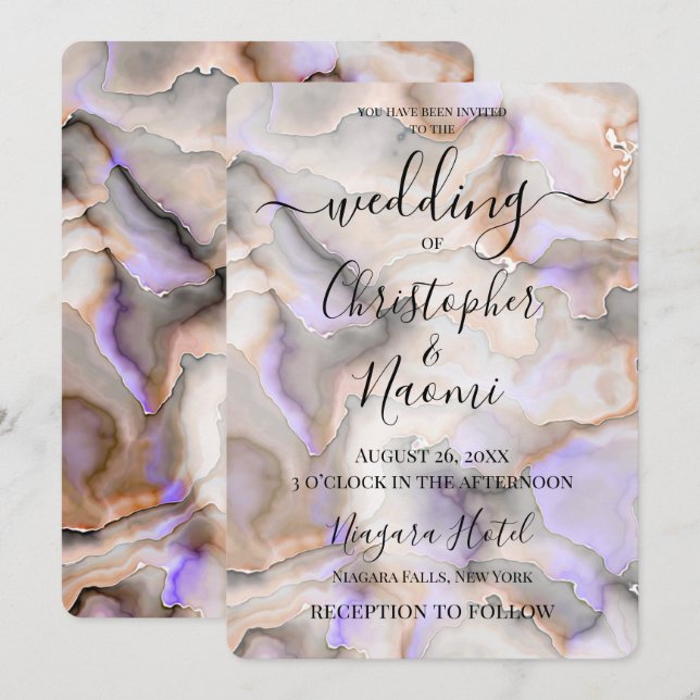 Create Your Own White Orange Marble Texture Invitation (Front/Back)