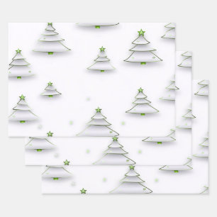 Create Your Own White Winter Trees with Stars Wrapping Paper Sheet