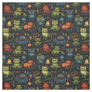 Create Your Own Wild Goblin Cats Bats Black Fabric
