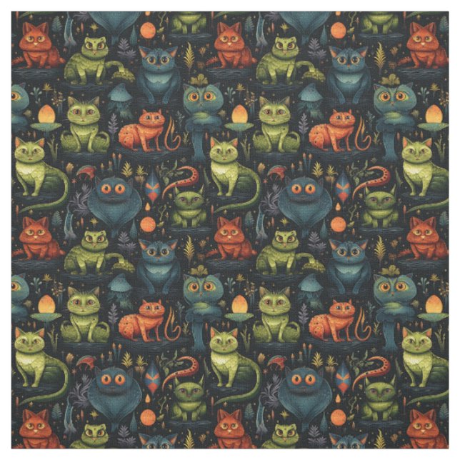 Create Your Own Wild Goblin Cats Bats Black Fabric (Swatch)