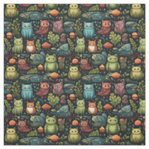 Create Your Own Wild Goblin Cats Black Fabric