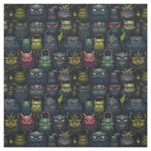 Create Your Own Wild Goblin Owls Black Fabric