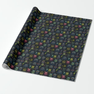 Create Your Own Wild Goblin Owls Black Wrapping Paper