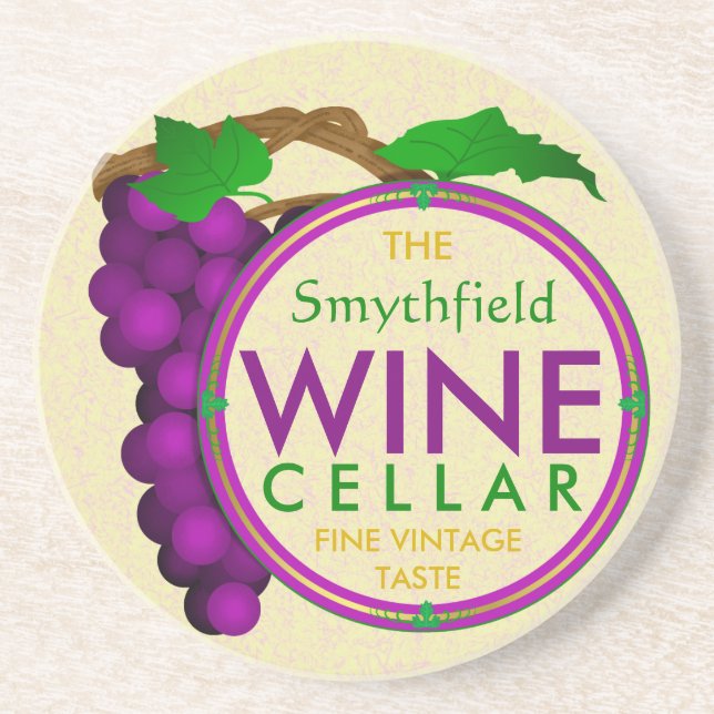 Create Your Own Wine Cellar Grapes Personalized Coaster (Front)
