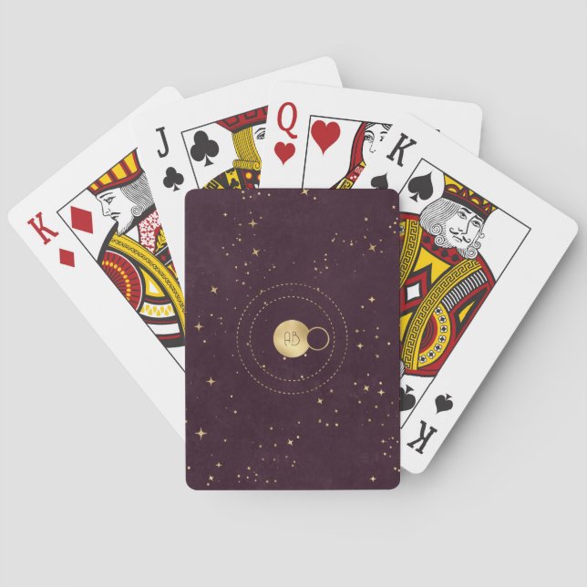 Create Your Own Wine & Gold Celestial Planets Playing Cards (Back)