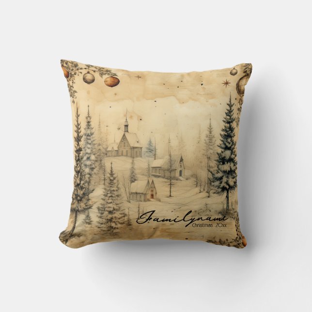 Create Your Own Winter Church Village Throw Pillow (Front)